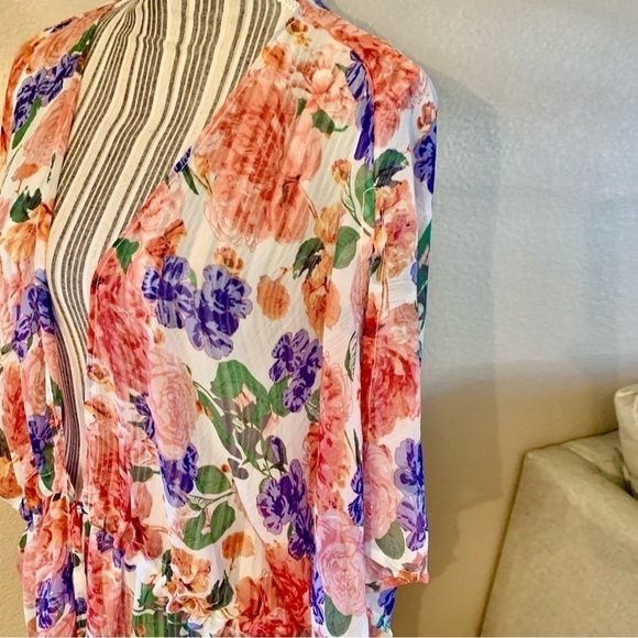 NWT Rachel Roy Wrap Robe L/XL Sheer Lightweight Flowy Boho Pink Purple Floral - Picture 10 of 15